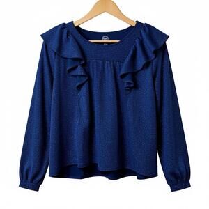 Wonder Nation Girls 14/16 Plus Size  Blue Shimmer Ruffle Long Sleeve Top